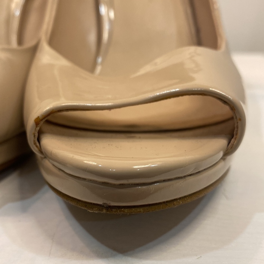 Shiny Nude Peep Toe Heels - Picture 6 of 15
